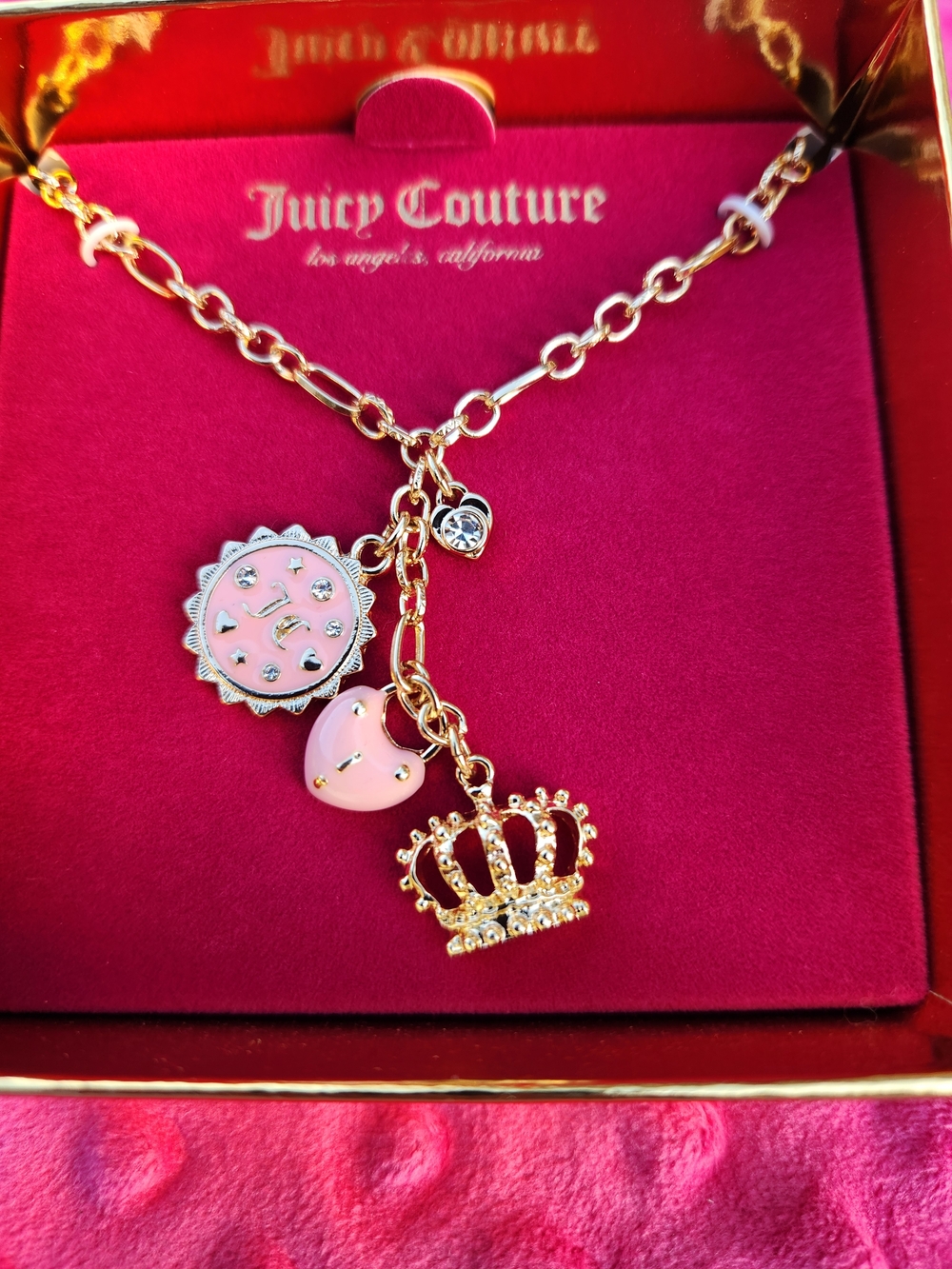 Juicy Couture Gold-Tone Charm Necklace with Pink Enamel Accents - Picture 2 of 4